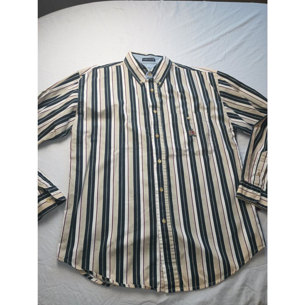 Vintage Men's Button Stripped Shirt Multicolor‎ 90s BB Classic Pure Cotton Large